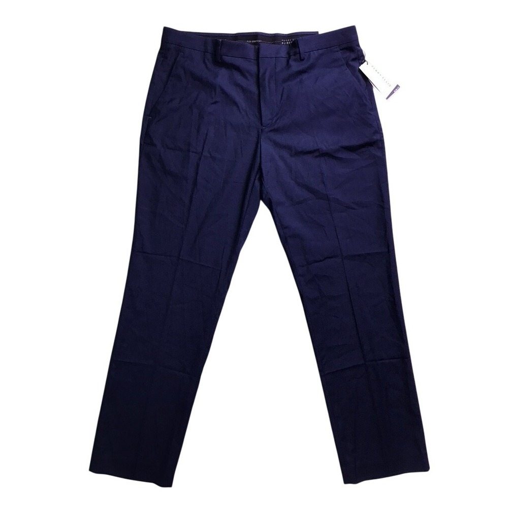 Perry Ellis Portfolio Dress Pants Mens 36x30 Blue Slim Fit Stretch Non-Iron